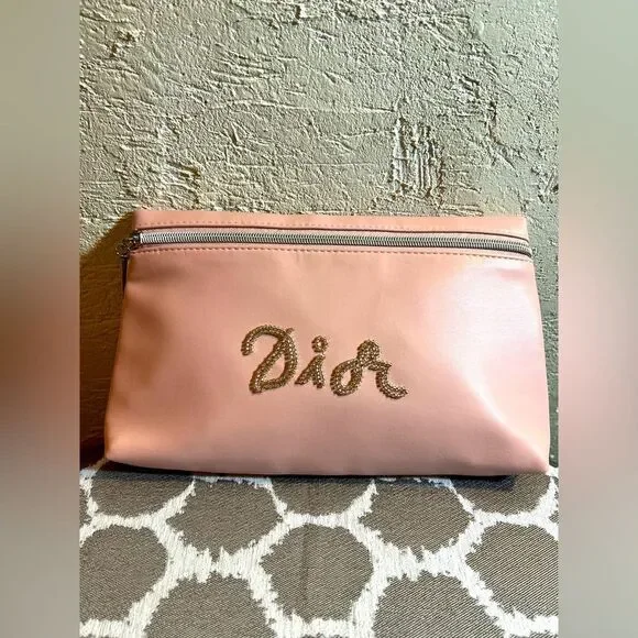Dior Pink Cosmetic Bag NEW w Silver Beaded Accents brand new lovely charm gifts - Picture 1 of 9